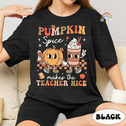 Teacher Fall Shirt Pumpkin Spice Makes Teacher Nice, Retro Fall Teacher Pumpkin Sweatshirt Thanksgiving, Kindergarten Teacher, Teacher Gifts