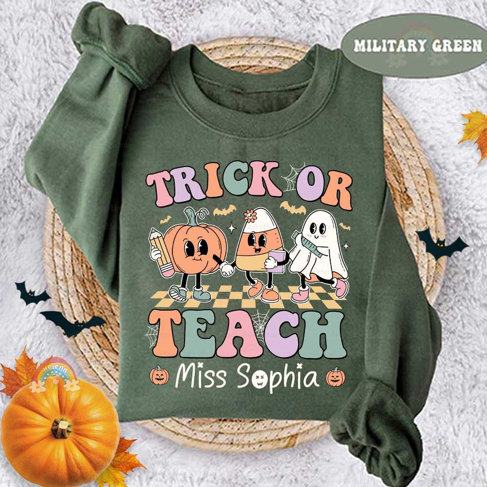 Custom Teacher Halloween Shirt Trick Or Teach, Spooky Teacher Sweatshirt Ghost Teacher Pumpkin, Teaching My Boos, Halloween Teacher Gift