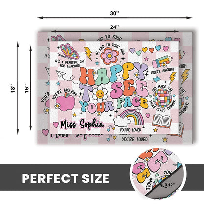 Custom Teacher Classroom Doormat, Happy To See Your Face Classroom Decoration Office Doormat Back To School Gift, Teacher Appreciation Gifts
