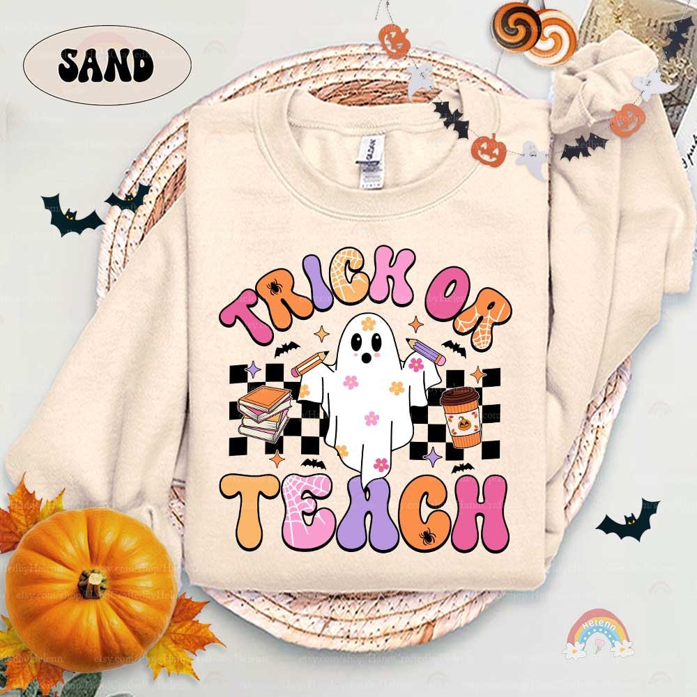 Teacher Halloween Shirt, Trick Or Teach Shirt, Spooky Teacher Shirt, Cute Ghost Teacher Tee, Kindergarten Teacher, Teacher Halloween Gift