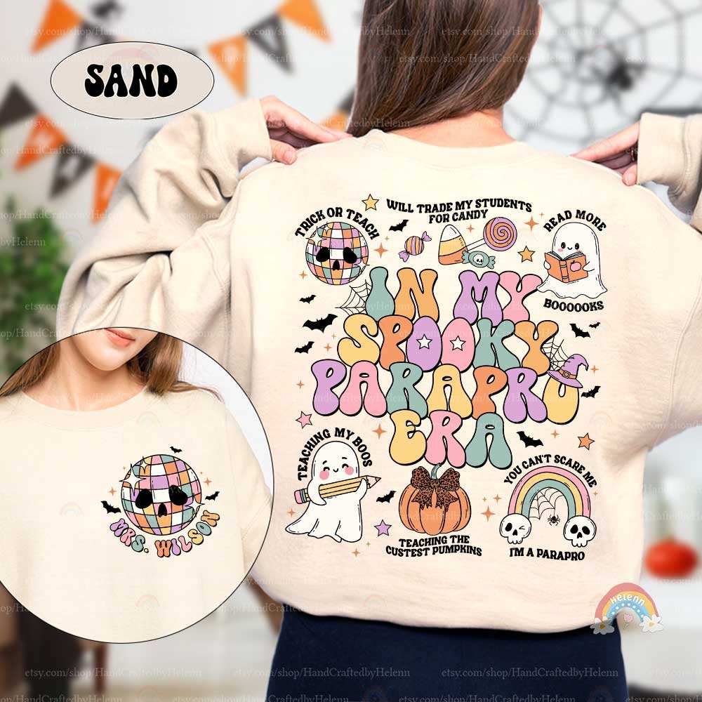 Custom Paraprofessional Halloween Shirt, Spooky Parapro Pumpkins Fall Sweatshirt, Teacher Aide, Para Squad, Halloween Paraprofessional Gift