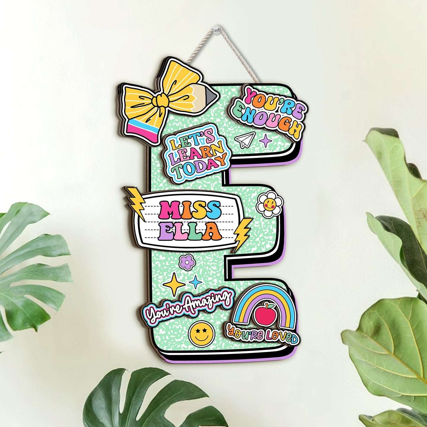 Custom Teacher Door Hanger Composition Book 3D Wooden Sign, Teacher Name Class Welcome Sign, Back To School Gift, Teacher Appreciation Gift