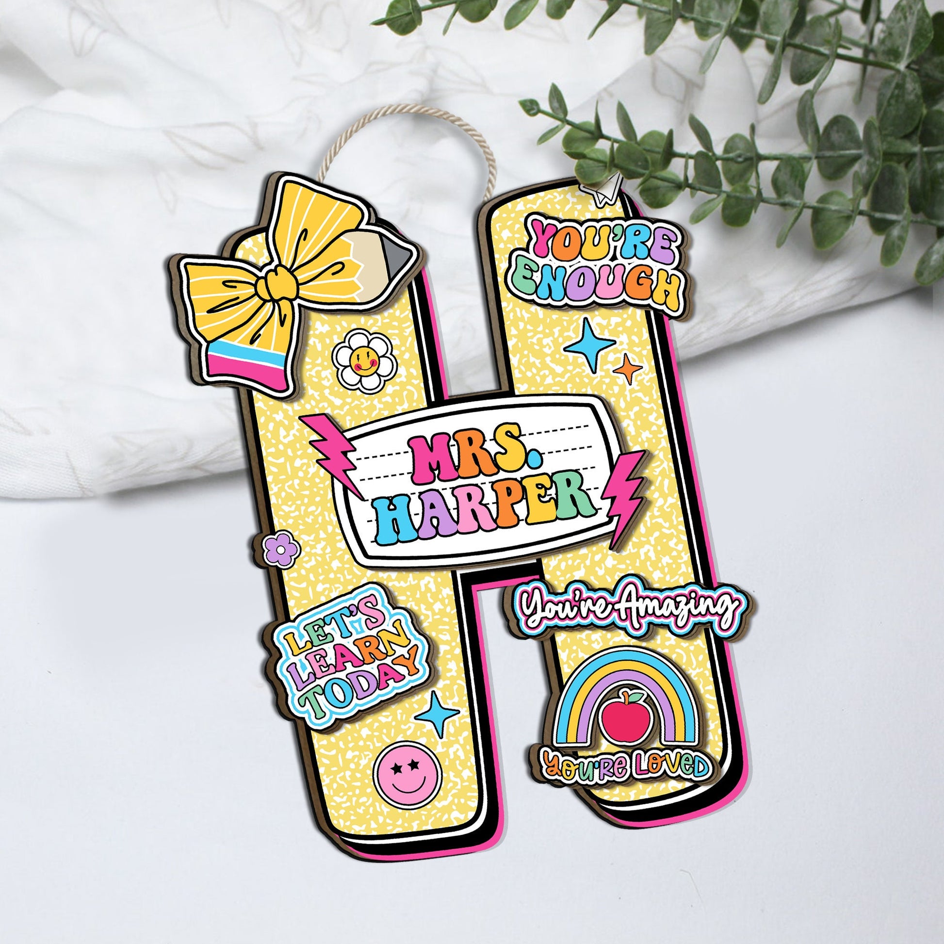 Custom Teacher Door Hanger Composition Book 3D Wooden Sign, Teacher Name Class Welcome Sign, Back To School Gift, Teacher Appreciation Gift