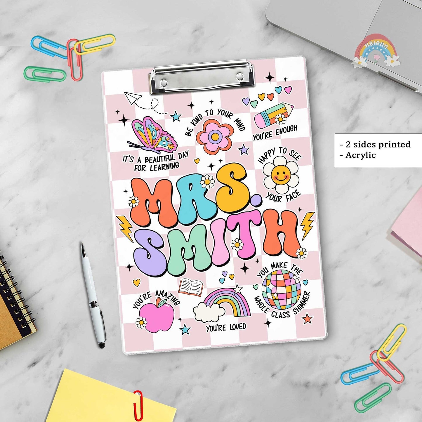 Custom Teacher Clipboard With Name, Personalized Teacher Gift, Back To School Gift, Cute Kindergarten Teacher, Teacher Appreciation Gift