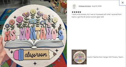 Custom Teacher Door Hanger With Flowers, Teacher Name Sign For Classroom, Teacher Christmas Gift, Back To School, Teacher Appreciation Gift