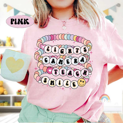 Lights Camera Teach Smile Teacher Shirt, Back To School Shirt, Teacher Friendship Bracelet, First Day Of School, Teacher Appreciation Gift