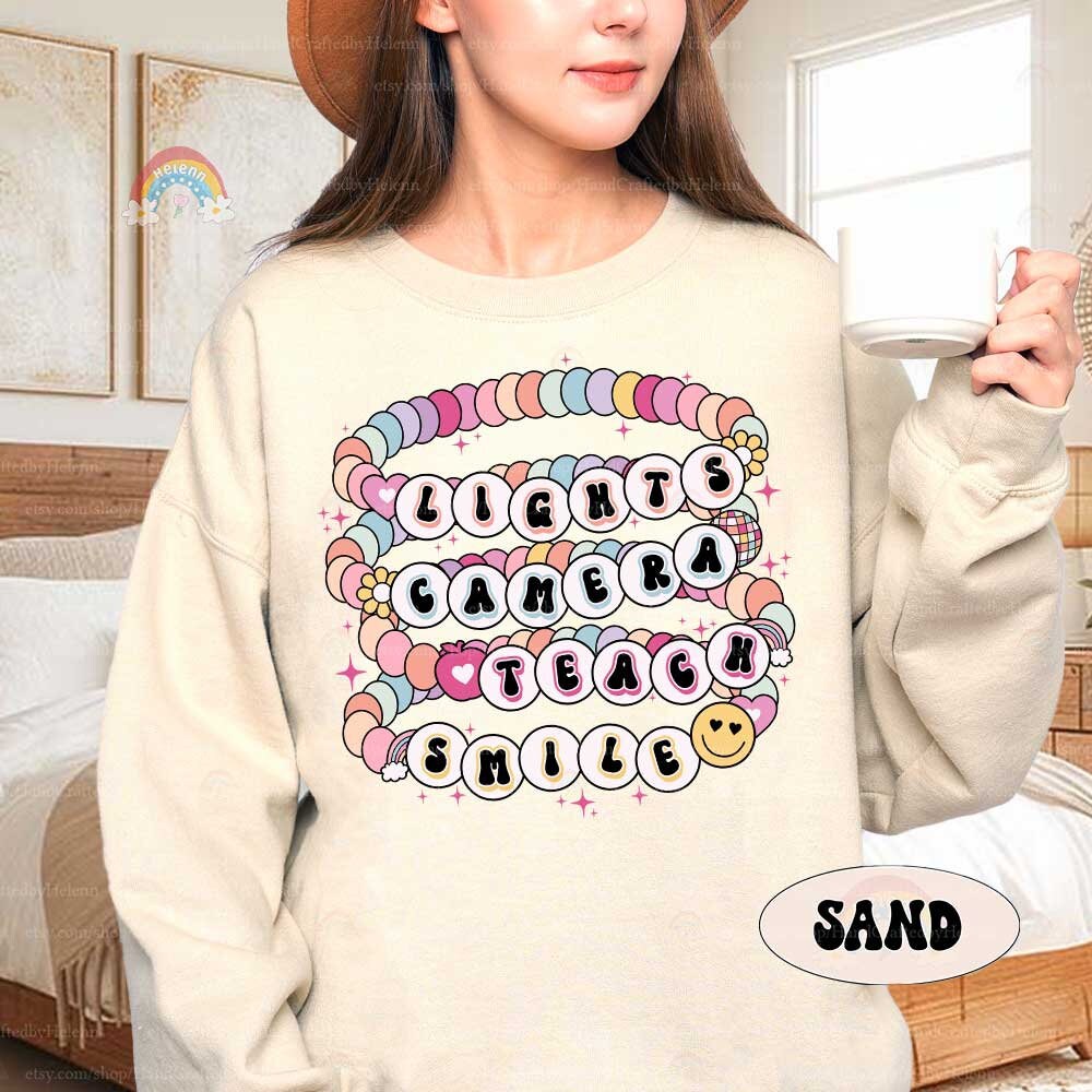 Lights Camera Teach Smile Teacher Shirt, Back To School Shirt, Teacher Friendship Bracelet, First Day Of School, Teacher Appreciation Gift