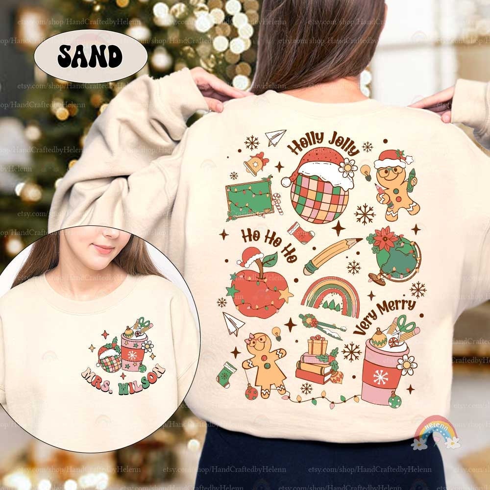 Personalized Christmas Teacher Shirt, Teacher Christmas Sweatshirt, Funny Shirt For Teacher, Retro Christmas Teacher, Christmas Teacher Gift