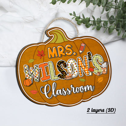 Custom Teacher Door Hanger Fall Autumn Wooden Door Sign, Teacher Thanksgiving Gift, Pumpkins Teacher Halloween, Teacher Appreciation Gift