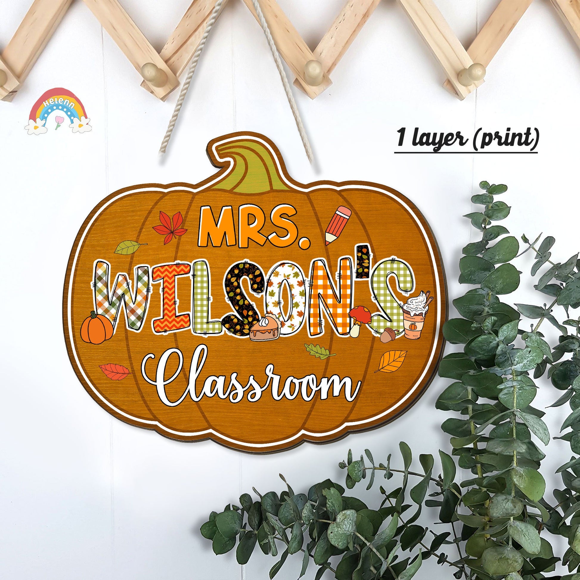 Custom Teacher Door Hanger Fall Autumn Wooden Door Sign, Teacher Thanksgiving Gift, Pumpkins Teacher Halloween, Teacher Appreciation Gift