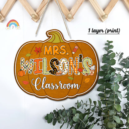 Custom Teacher Door Hanger Fall Autumn Wooden Door Sign, Teacher Thanksgiving Gift, Pumpkins Teacher Halloween, Teacher Appreciation Gift