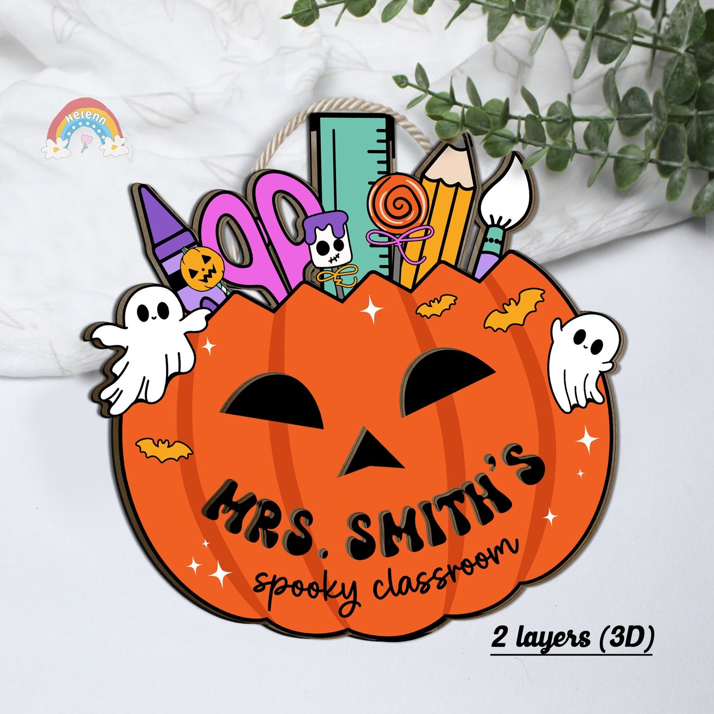 Custom Halloween Teacher Door Hanger Wooden Classroom Door Sign, Pumpkin Teacher Halloween Decoration Spooky Teacher, Teacher Halloween Gift