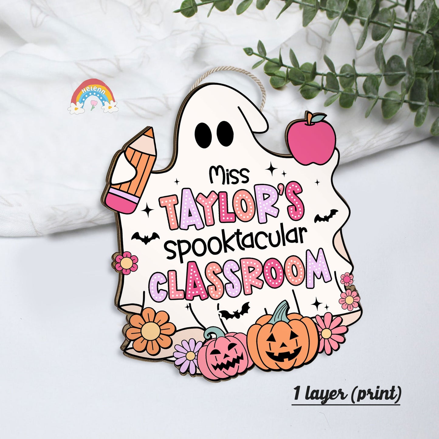 Teacher Door Hanger Halloween Decoration, Pumpkin Ghost Teacher Spooktacular, Custom Wooden Classroom Door Sign, Teacher Halloween Gifts