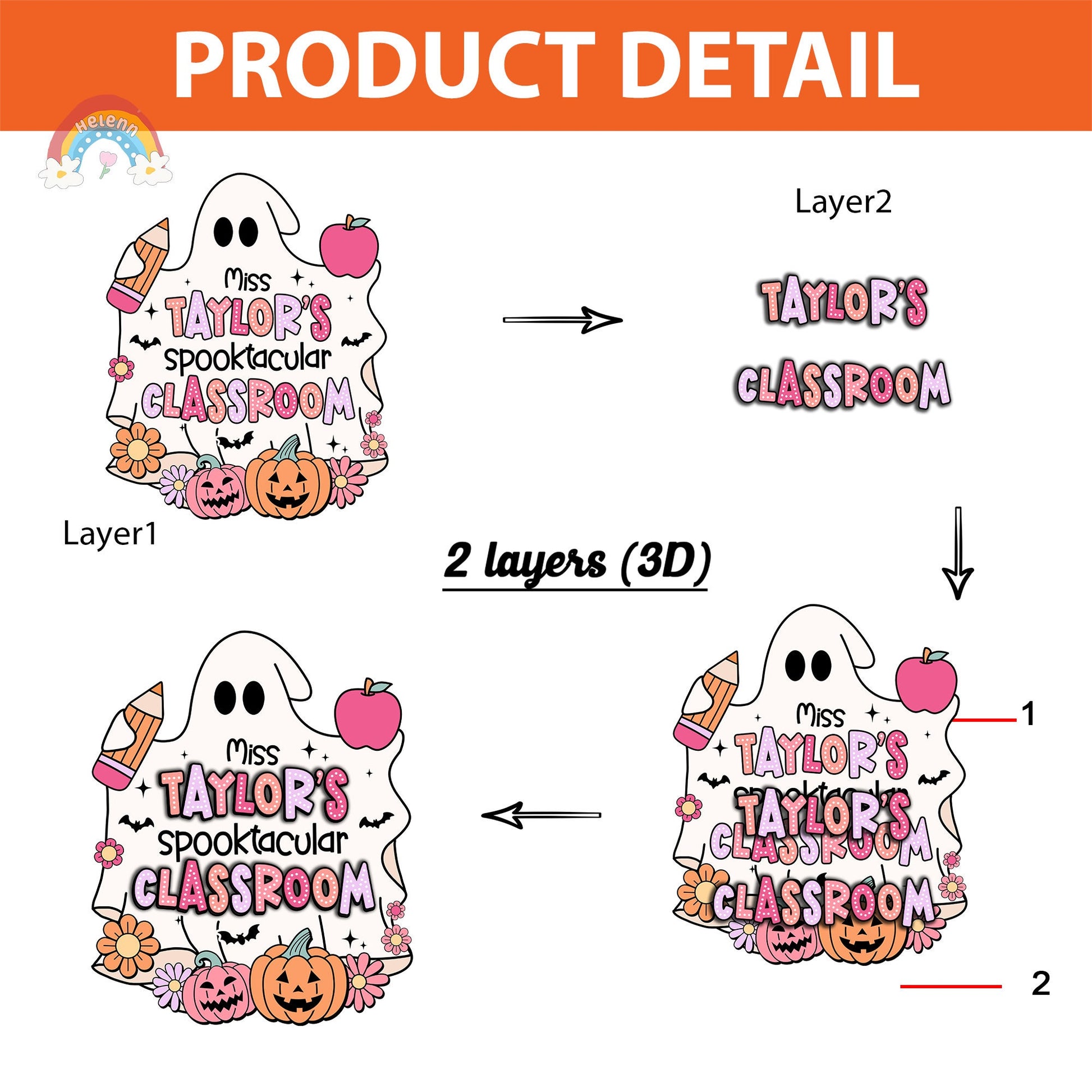 Teacher Door Hanger Halloween Decoration, Pumpkin Ghost Teacher Spooktacular, Custom Wooden Classroom Door Sign, Teacher Halloween Gifts