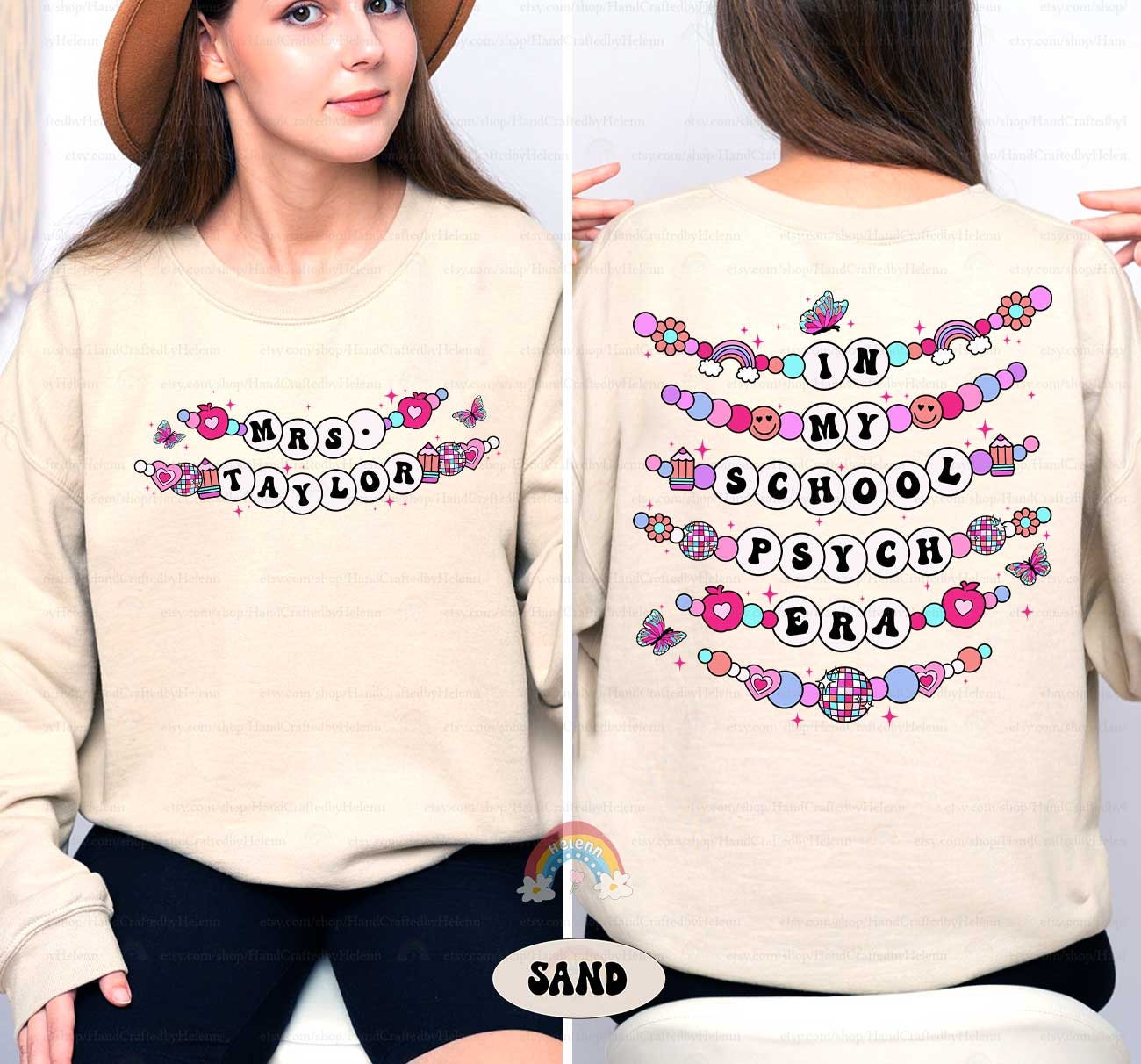 A lively design showcasing In My Educator Era in beaded letters, with playful decorations such as butterflies, hearts, and a disco ball, perfect for a fun and engaging classroom vibe.