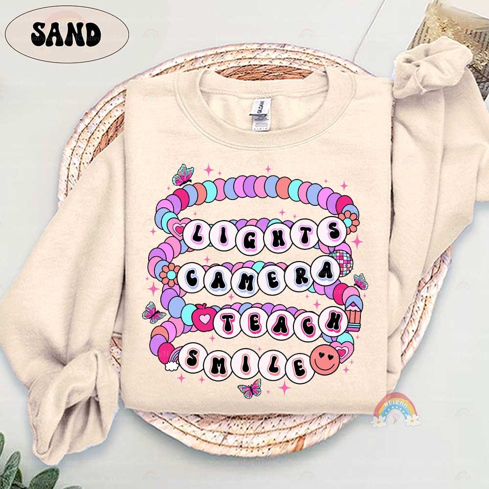 Teacher Shirt, Lights Camera Teach Smile, Back To School Shirt, Teacher Friendship Bracelet, Funny Teacher Shirt, Teacher Appreciation Gift