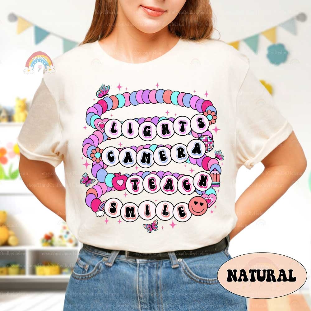 Teacher Shirt, Lights Camera Teach Smile, Back To School Shirt, Teacher Friendship Bracelet, Funny Teacher Shirt, Teacher Appreciation Gift
