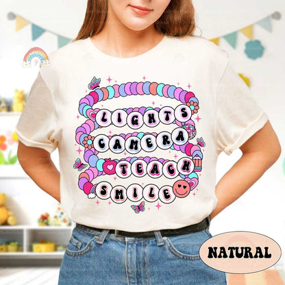 Teacher Shirt, Lights Camera Teach Smile, Back To School Shirt, Teacher Friendship Bracelet, Funny Teacher Shirt, Teacher Appreciation Gift