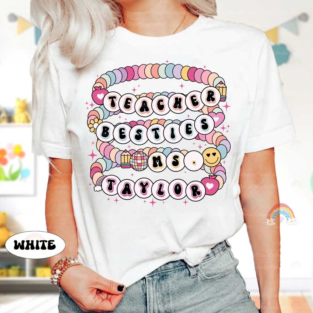 Featuring eye-catching beaded lettering, this design beautifully highlights the camaraderie between teachers. The playful arrangement of colors and shapes reflects the joy and connection of a strong teaching relationship.