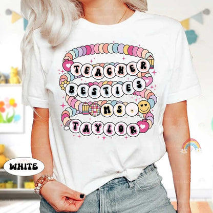 Featuring eye-catching beaded lettering, this design beautifully highlights the camaraderie between teachers. The playful arrangement of colors and shapes reflects the joy and connection of a strong teaching relationship.