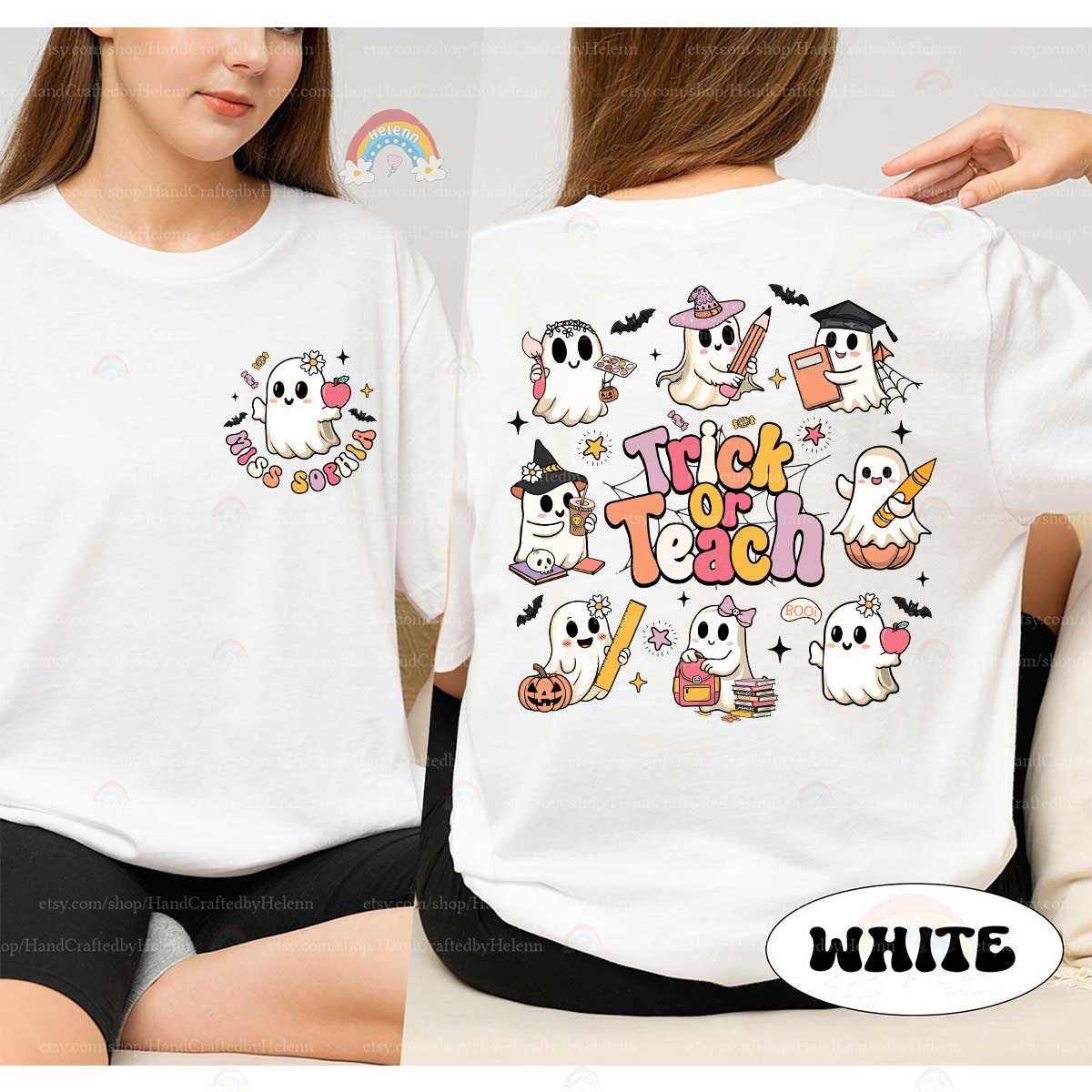 Custom Teacher Halloween Shirt, Trick Or Teach Shirt, Spooky Teacher, Funny Halloween Ghost Teacher, Pumpkin Teacher, Teacher Halloween Gift