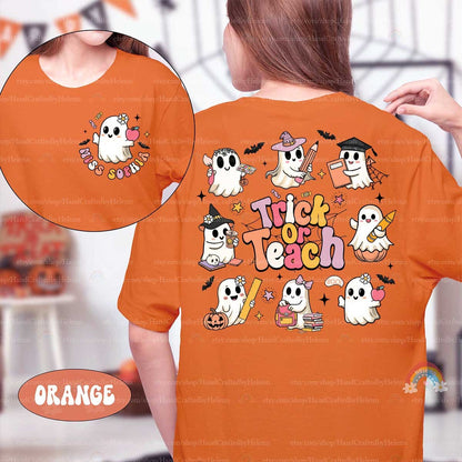Custom Teacher Halloween Shirt, Trick Or Teach Shirt, Spooky Teacher, Funny Halloween Ghost Teacher, Pumpkin Teacher, Teacher Halloween Gift