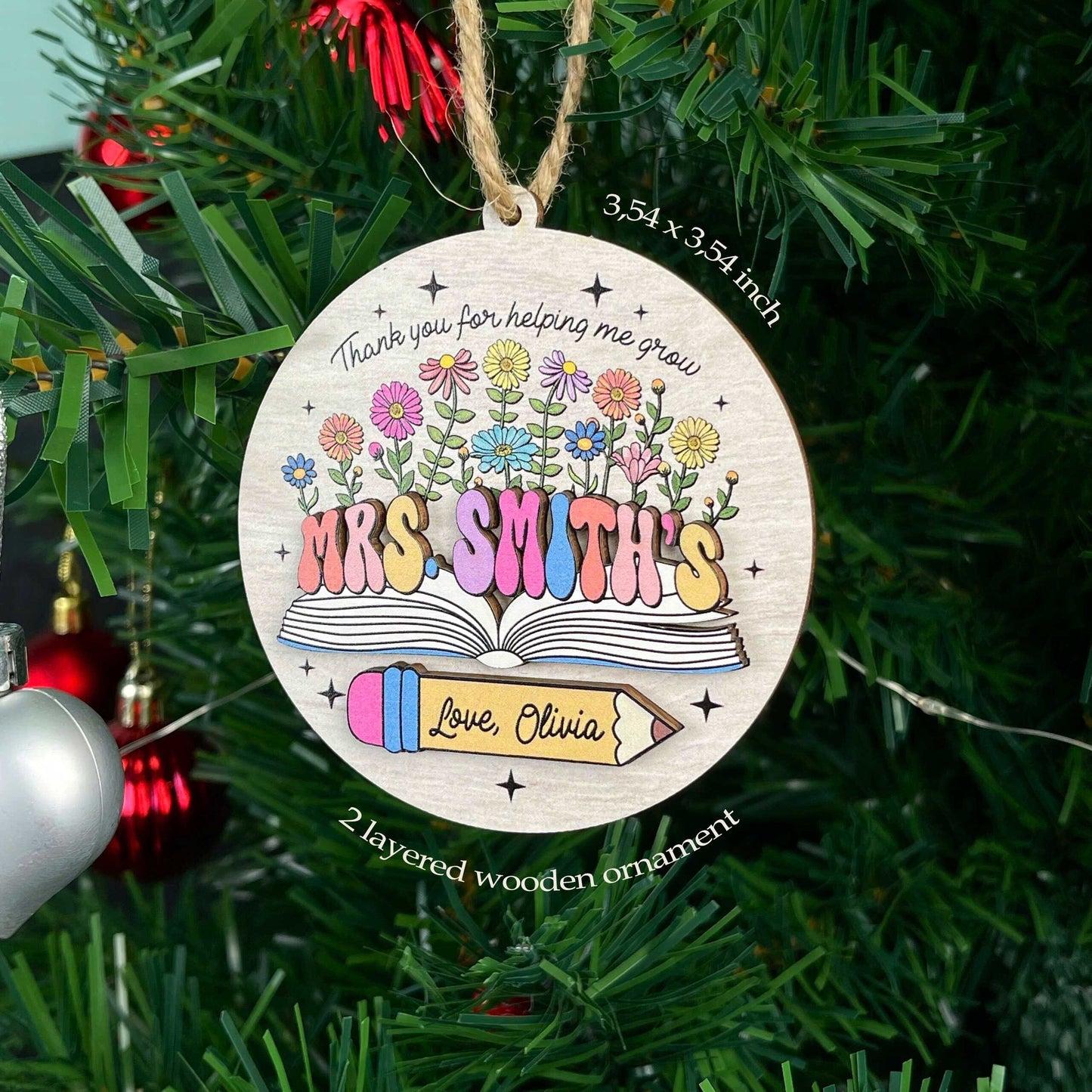 Custom Teacher Ornament Christmas Teacher Gift, Personalized Thank You Teacher Ornament Keepsake Christmas Gift, Teacher Appreciation Gift