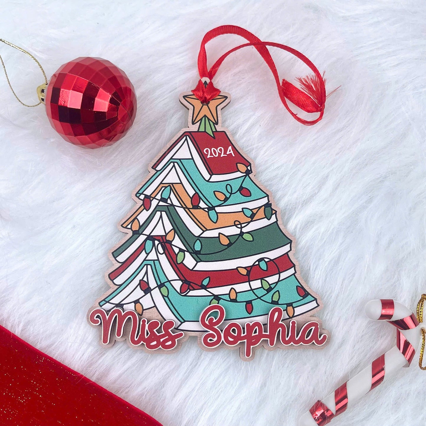 Custom Teacher Christmas Ornament, Christmas Book Tree Ornament, Thank You Gift, Teacher Keepsake Christmas Gift, Teacher Appreciation Gifts