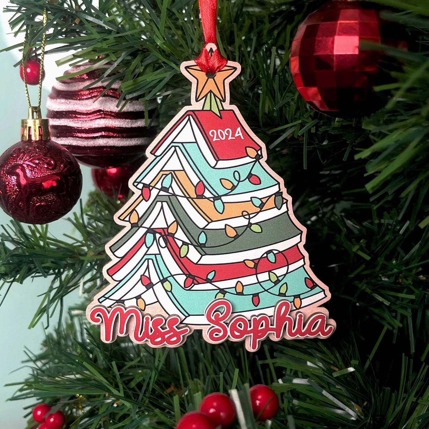 Custom Teacher Christmas Ornament, Christmas Book Tree Ornament, Thank You Gift, Teacher Keepsake Christmas Gift, Teacher Appreciation Gifts