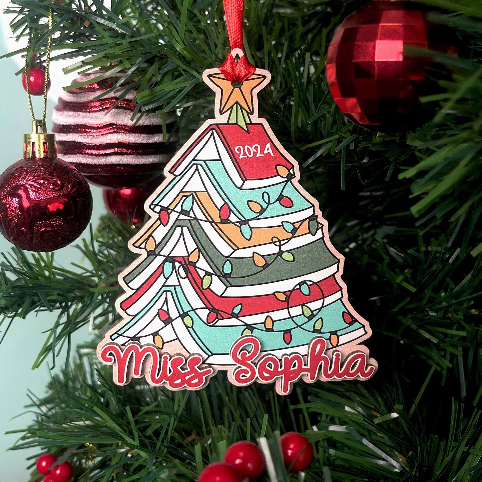 Custom Teacher Christmas Ornament, Christmas Book Tree Ornament, Thank You Gift, Teacher Keepsake Christmas Gift, Teacher Appreciation Gifts