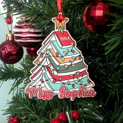 Custom Teacher Christmas Ornament, Christmas Book Tree Ornament, Thank You Gift, Teacher Keepsake Christmas Gift, Teacher Appreciation Gifts