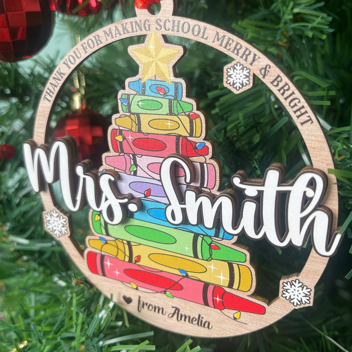 Personalized Teacher Ornament Crayon Christmas Tree, Thank You Gift, Teacher Christmas Ornament Keepsake Gift, Teacher Appreciation Gifts