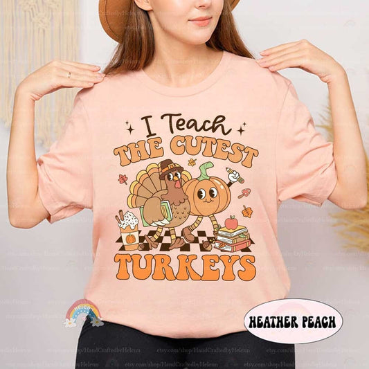 Teacher Fall Shirt I Teach The Cutest Turkeys, Retro Fall Teacher Thanksgiving Pumpkins Shirt, Back To School, Teacher Appreciation Gifts