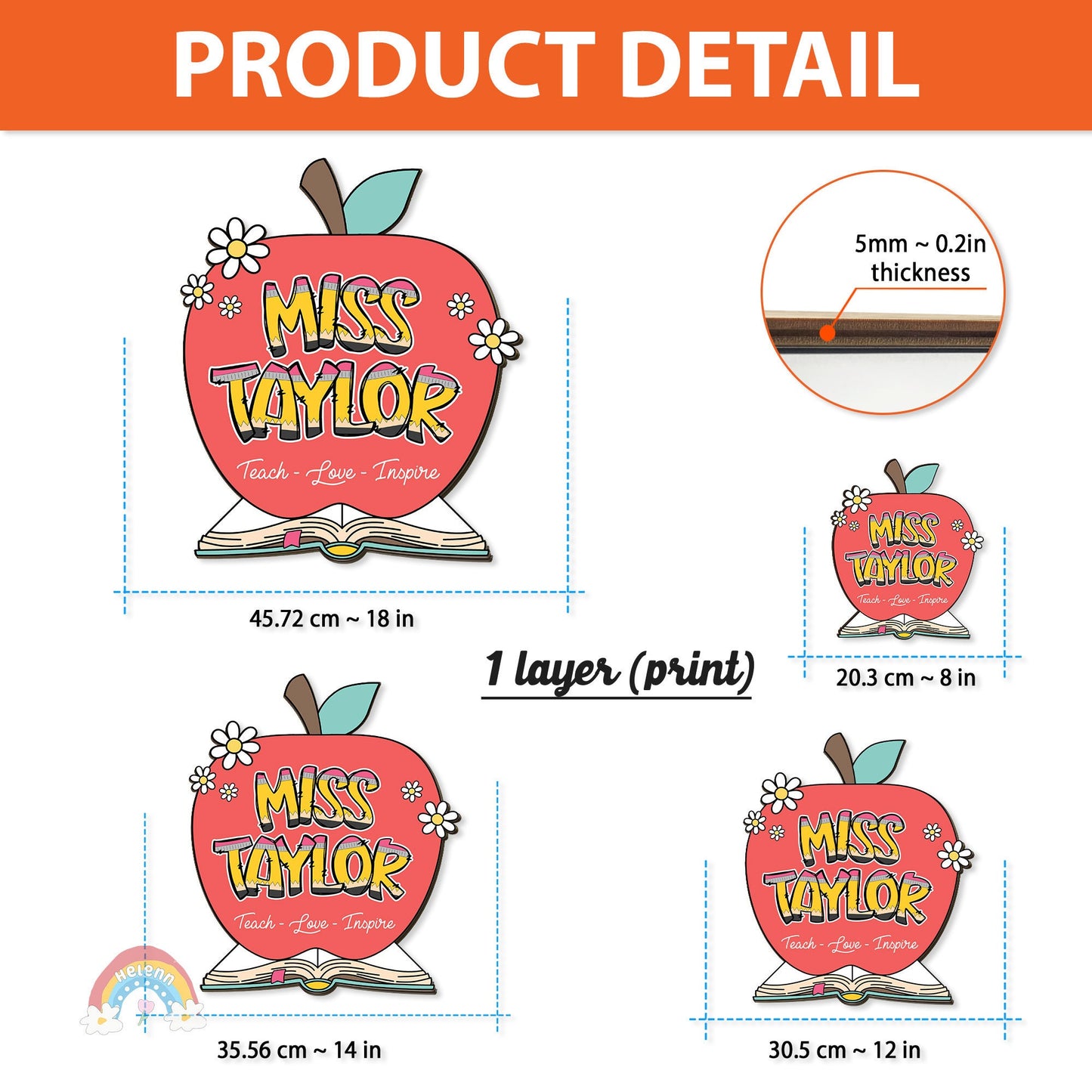 Personalized 3D Teacher Door Hanger Apple Name Sign, Teacher Christmas Gift, Teacher Welcome Sign Office Door, Teacher Appreciation Gifts