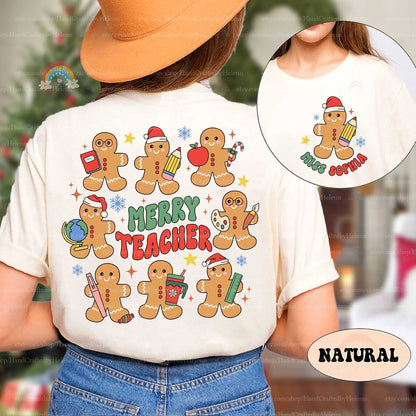 Teacher Christmas Shirt With Gingerbread, Custom Christmas Teacher Sweatshirt, Merry Teacher, Kindergarten Teacher, Teacher Christmas Gifts
