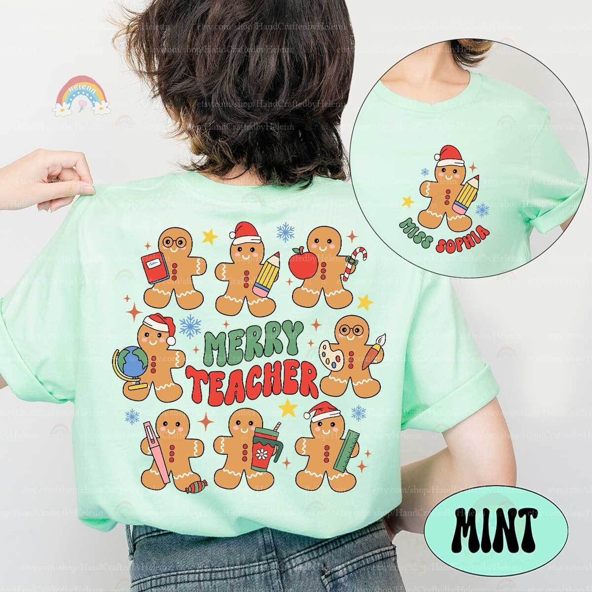 Teacher Christmas Shirt With Gingerbread, Custom Christmas Teacher Sweatshirt, Merry Teacher, Kindergarten Teacher, Teacher Christmas Gifts