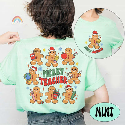 Teacher Christmas Shirt With Gingerbread, Custom Christmas Teacher Sweatshirt, Merry Teacher, Kindergarten Teacher, Teacher Christmas Gifts