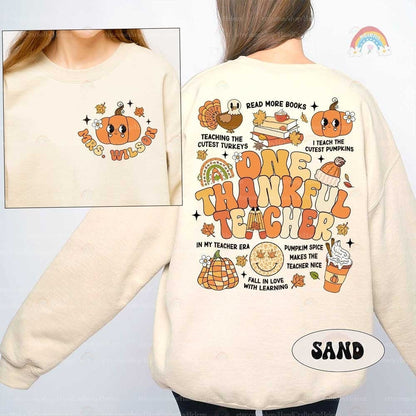Custom Teacher Fall Shirt One Thankful Teacher Shirt, Teacher Thanksgiving Shirt, Teacher Pumpkin Retro Autumn, Teacher Appreciation Gift