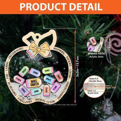 Christmas Teacher Ornament 4D Shaker Class Name Christmas Ornament, Personalized Teacher Christmas Gift Thank You, Teacher Appreciation Gift