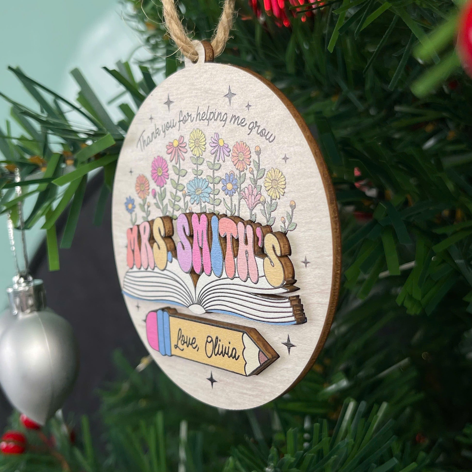 Custom Teacher Ornament Christmas Teacher Gift, Personalized Thank You Teacher Ornament Keepsake Christmas Gift, Teacher Appreciation Gift