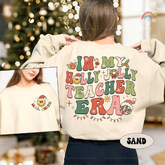 Personalized Teacher Christmas Shirt, Holly Jolly Teacher Shirt, Christmas Teacher Sweatshirt, Kindergarten Teacher, Teacher Christmas Gift