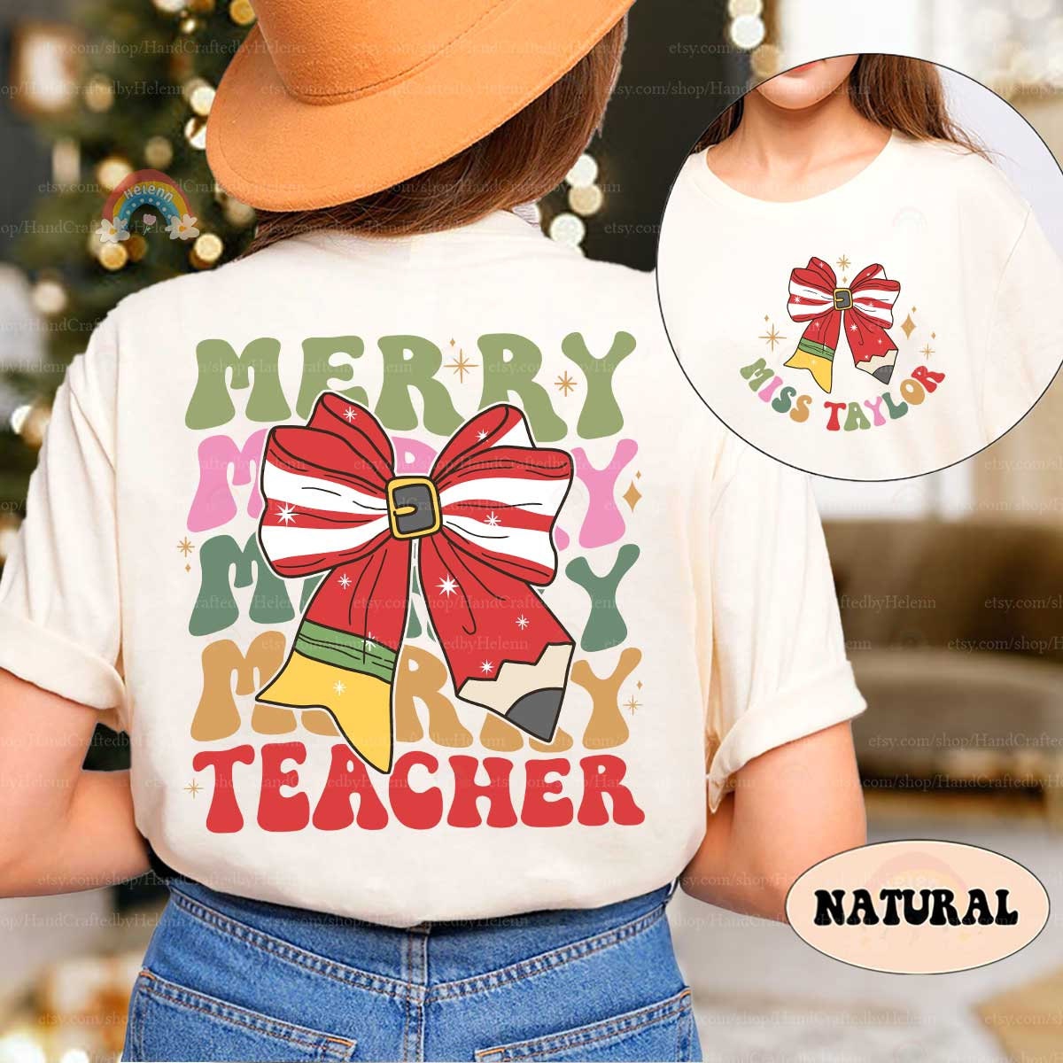 Personalized Teacher Christmas Shirt Merry Teacher Shirt, Retro Christmas Teacher Sweatshirts, Kindergarten Teacher, Teacher Christmas Gifts