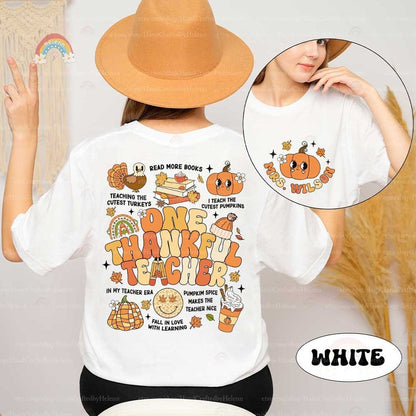 Custom Teacher Fall Shirt One Thankful Teacher Shirt, Teacher Thanksgiving Shirt, Teacher Pumpkin Retro Autumn, Teacher Appreciation Gift