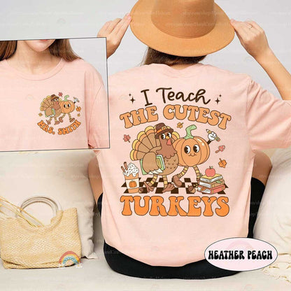 Teacher Shirt Retro Fall Shirt I Teach The Cutest Turkeys, Teacher Pumpkins Thanksgiving Shirt, Back To School, Teacher Appreciation Gifts