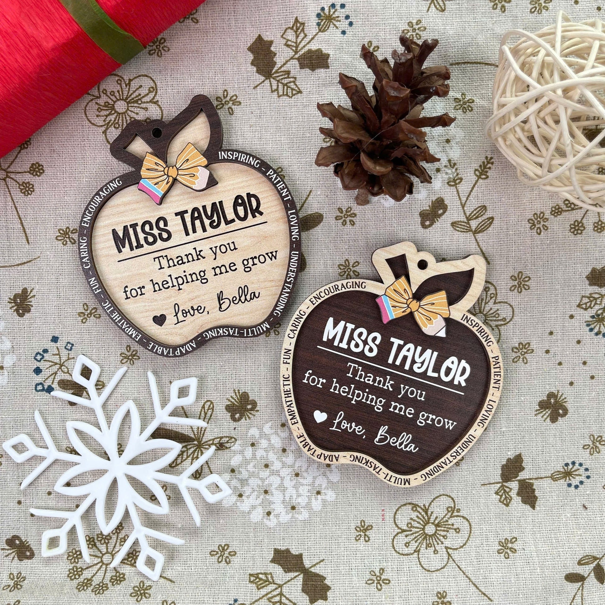 Personalized School Teacher Gift Christmas Ornament, Teacher Ornament Thank You Gift, Teacher Christmas Gift, Teacher Appreciation Gifts