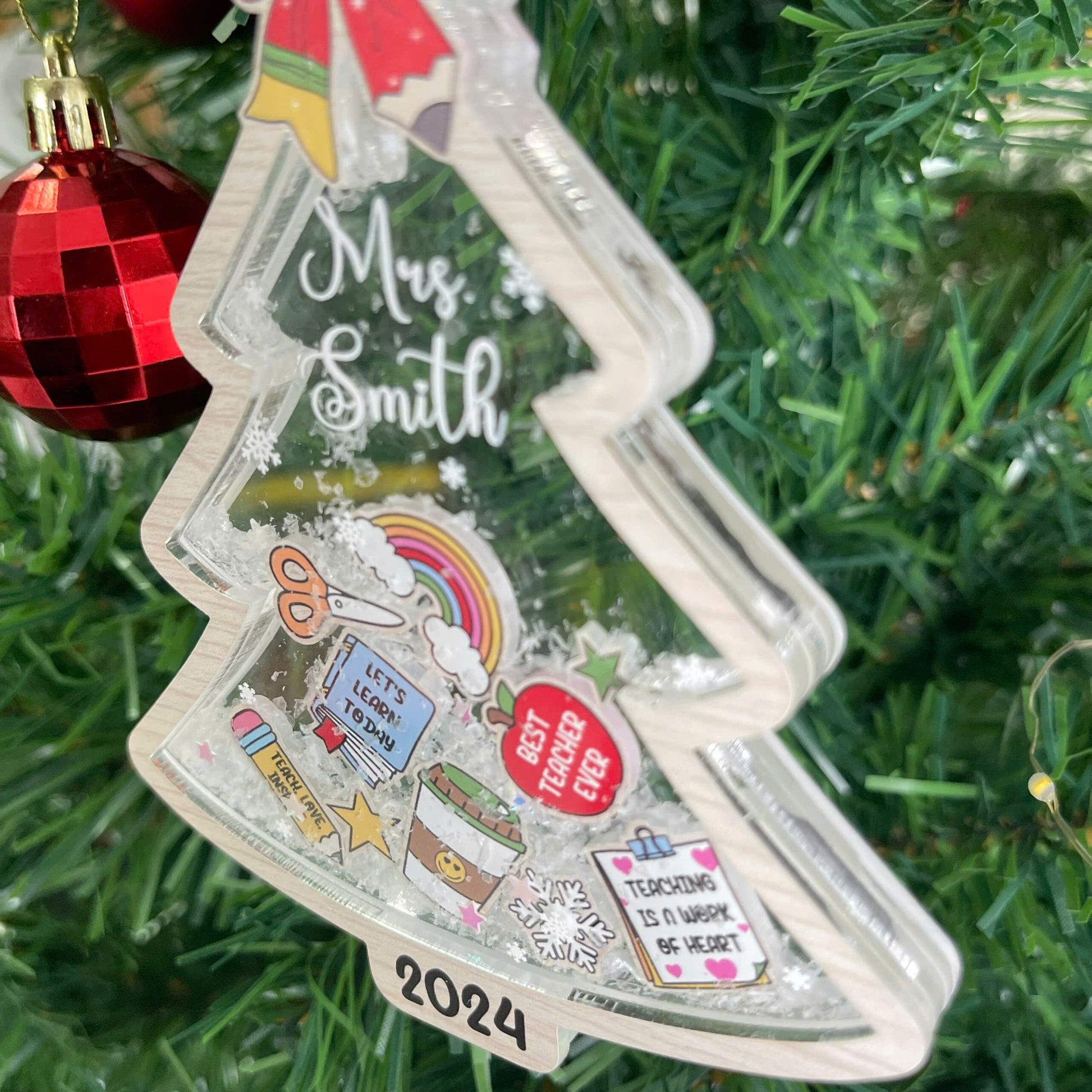 Personalized Christmas Teacher Shaker Ornament 4D, Christmas Ornament, Thank You Teacher Gift, Christmas Gift, Teacher Appreciation Gift