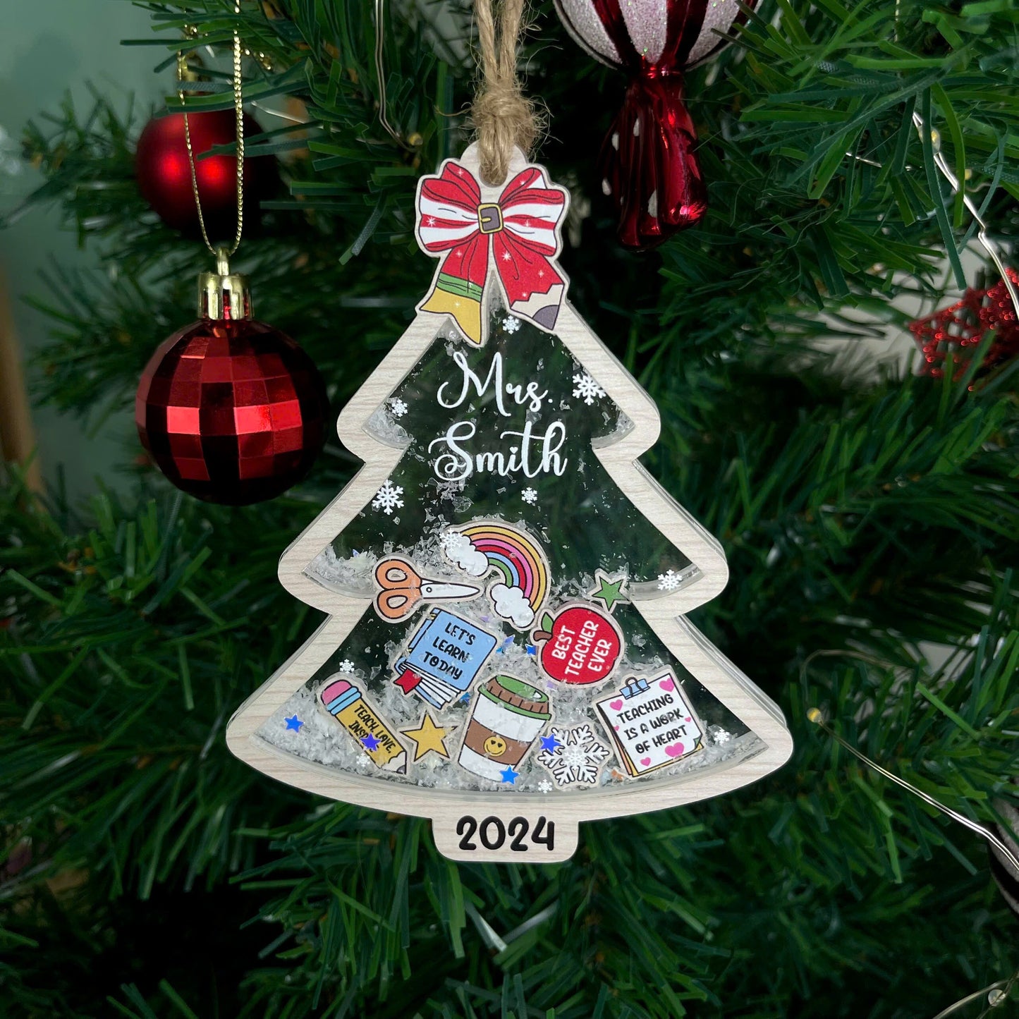 Personalized Christmas Teacher Shaker Ornament 4D, Christmas Ornament, Thank You Teacher Gift, Christmas Gift, Teacher Appreciation Gift