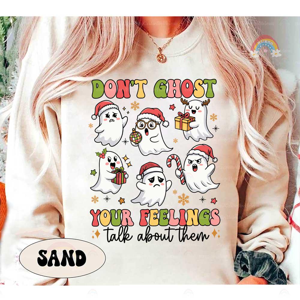 School Psychologist Christmas Shirt, Don't Ghost Your Feeling Talk About Them, Mental Health Christmas Shirt, School Counselor Shirt Gifts