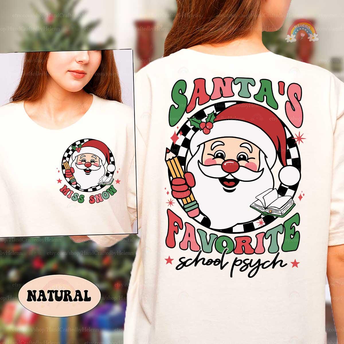 Personalized School Psychologist Christmas Shirt Santa's Favorite, Christmas School Psych Sweatshirt, School Psychologist Christmas Gifts