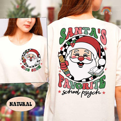 Personalized School Psychologist Christmas Shirt Santa's Favorite, Christmas School Psych Sweatshirt, School Psychologist Christmas Gifts